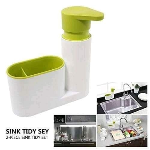 Sink tidy with soap dispenser