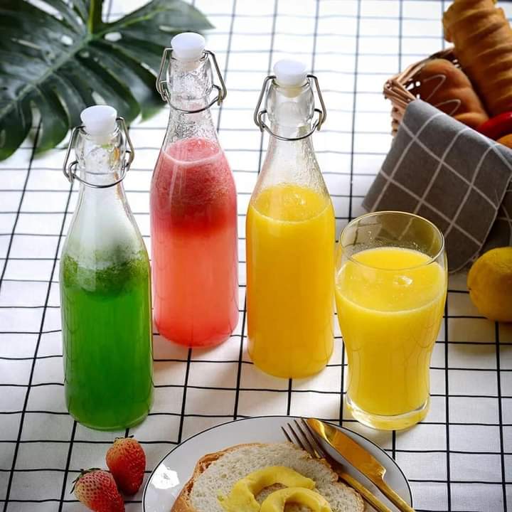 Beverage Glass Bottles with Clip Lock Lids