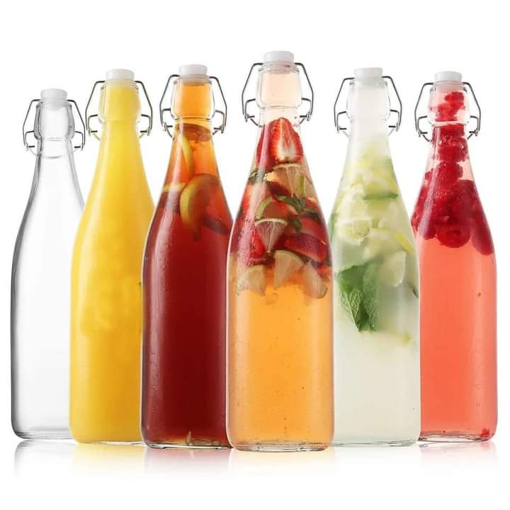 Beverage Glass Bottles with Clip Lock Lids