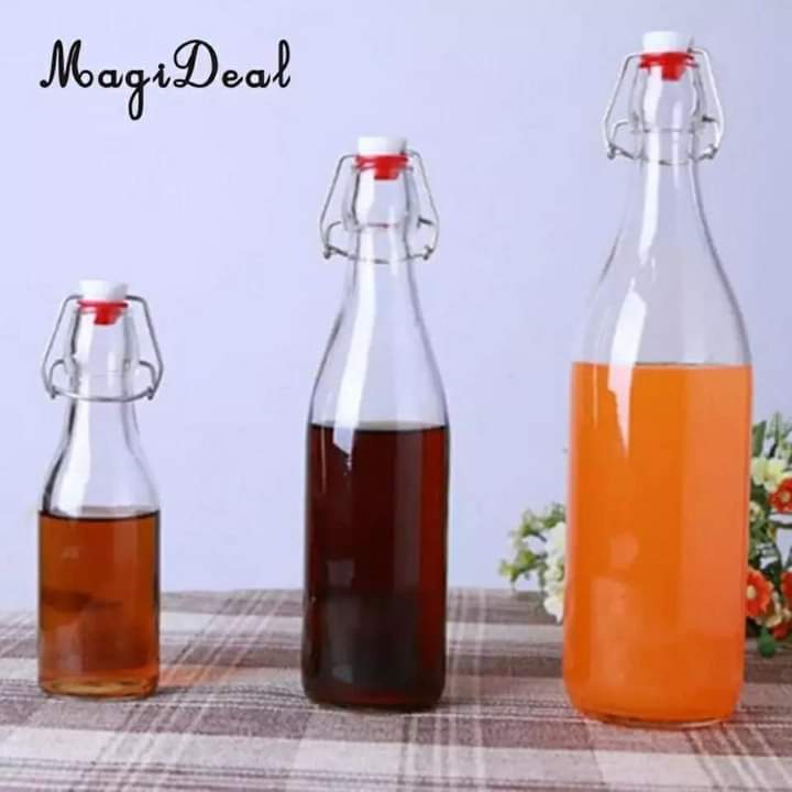 Beverage Glass Bottles with Clip Lock Lids