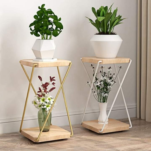 Two layer wooden flower stand