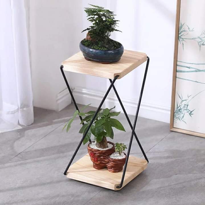 Two layer wooden flower stand