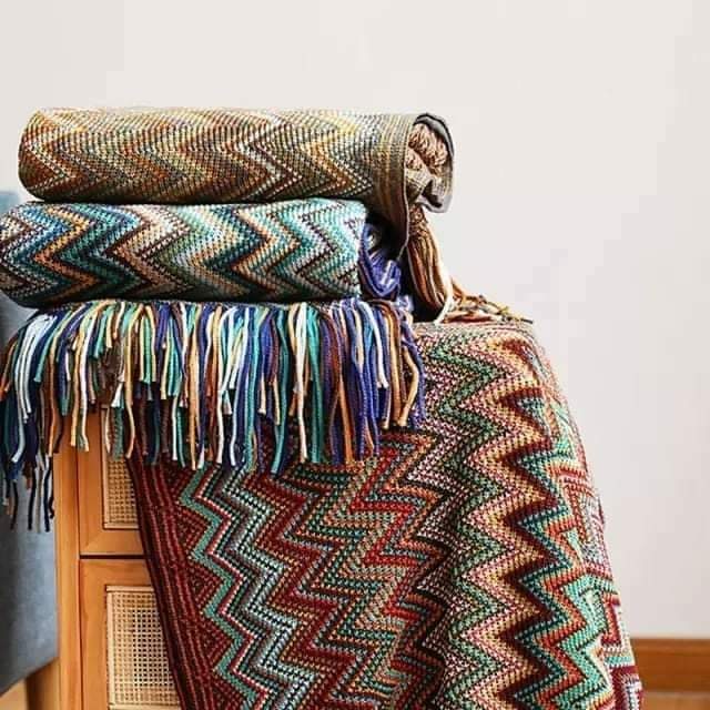 Bohemian style Soft Knitted Throw Blankets