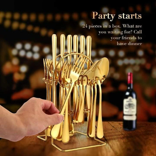 24pc Golden cutlery set