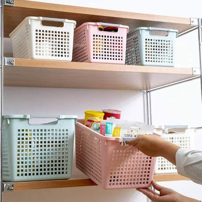 Stackable plastic storage baskets