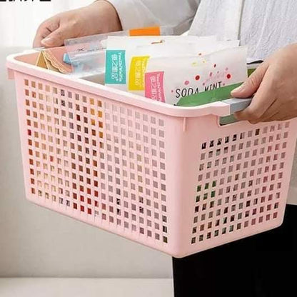 Stackable plastic storage baskets