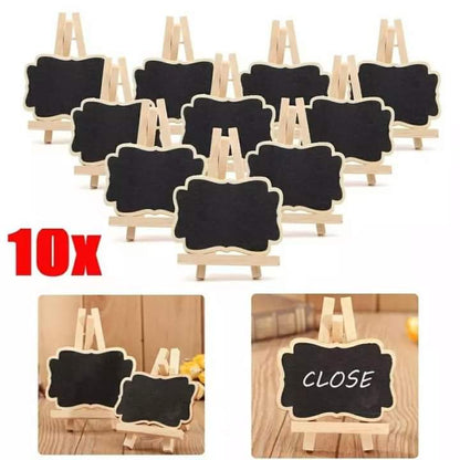 Mini wooden blackboard set of 10 plus 1 pen