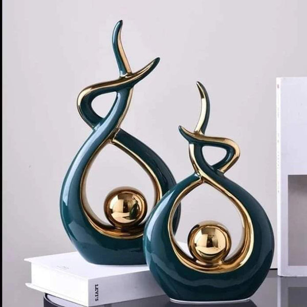 Green Ceramic Abstract Sculpture Set