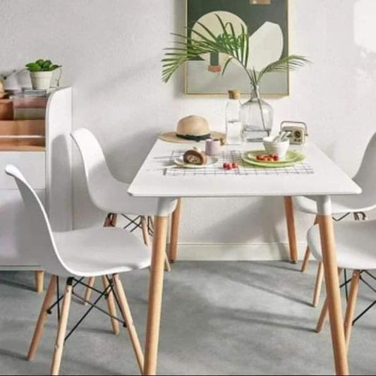 White eames chairs and tables