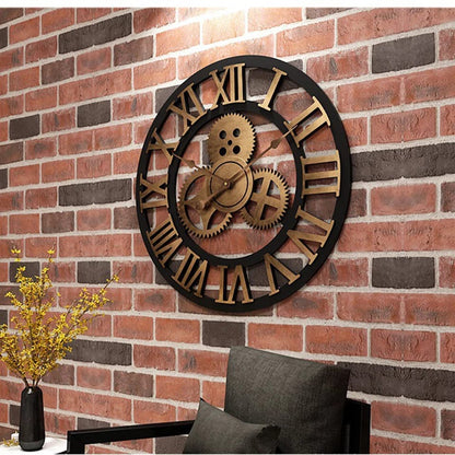 Retro gear wooden wall clock