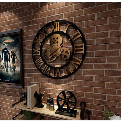 Retro gear wooden wall clock