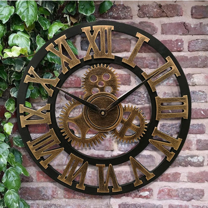 Retro gear wooden wall clock