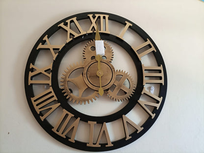 Retro gear wooden wall clock