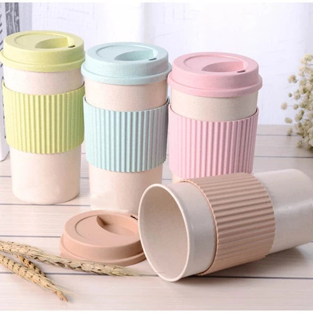 350Ml Wheat Straw Travel Coffee Mugs Cup