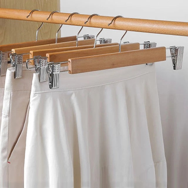 6; Wooden Hangers with metallic clips