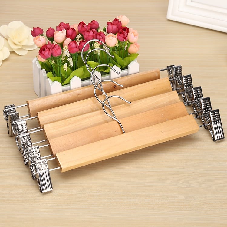 6; Wooden Hangers with metallic clips