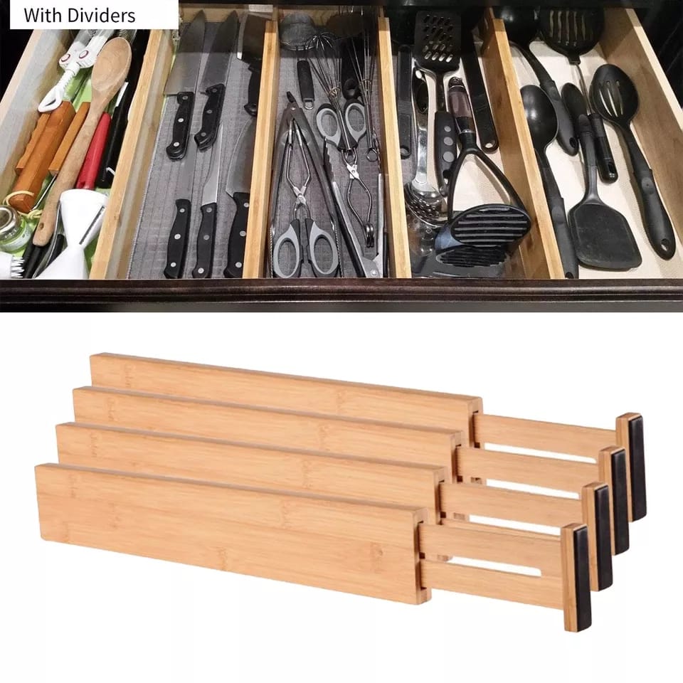 4Set Bamboo Drawer Divider BlackNov