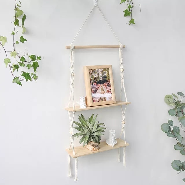 Wooden Hanging Wall Shelf Rope