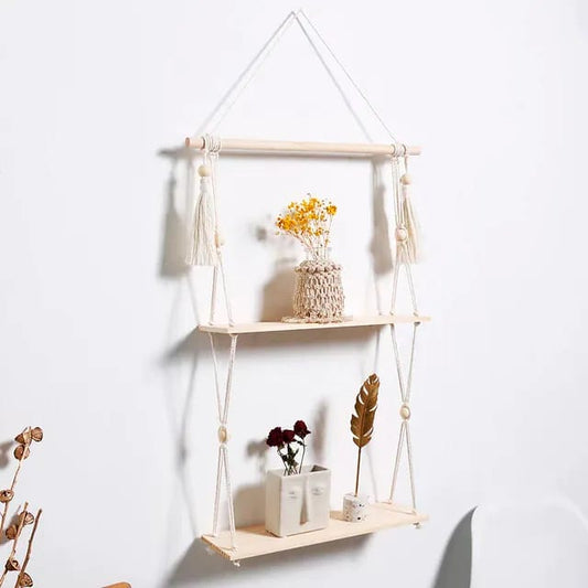 Wooden Hanging Wall Shelf Rope