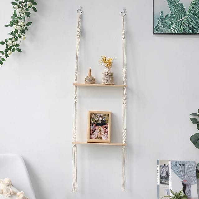 Wooden Hanging Wall Shelf Rope