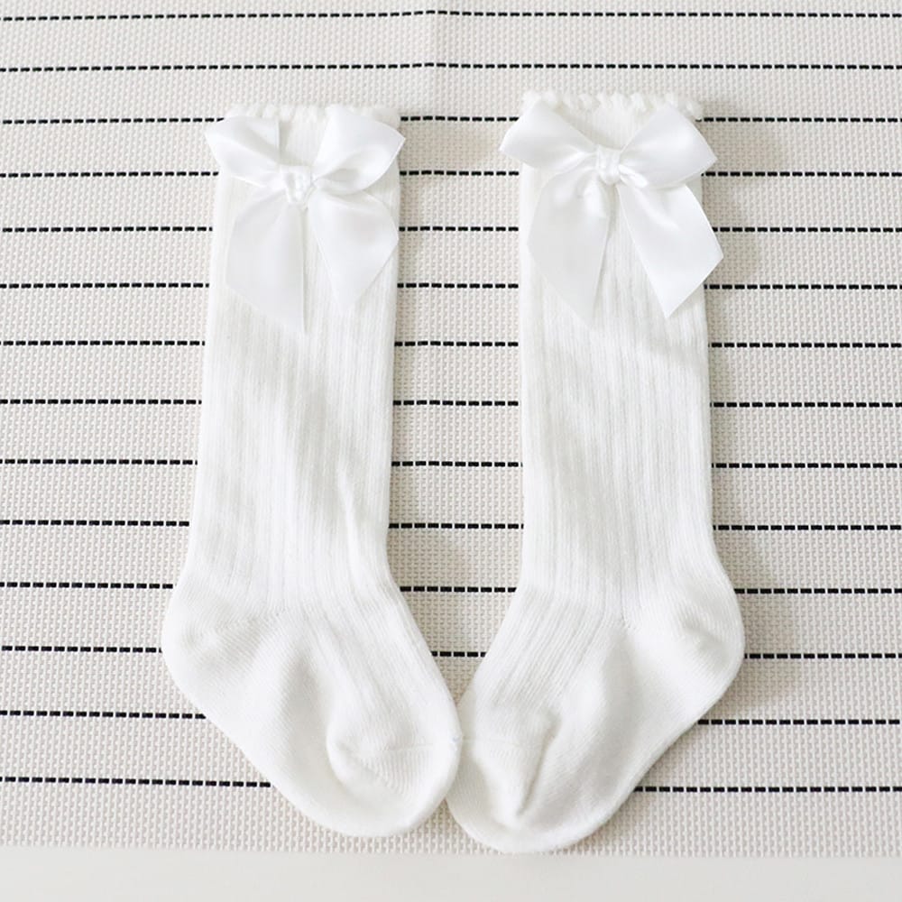 Cotton Bow Baby Girls Knee High Socks