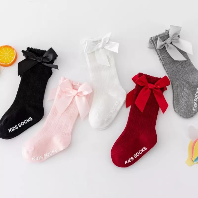 Cotton Bow Baby Girls Knee High Socks