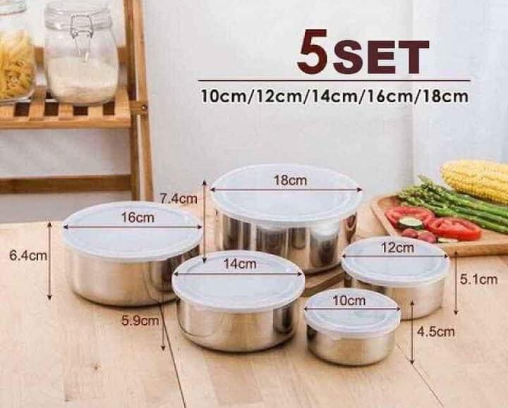 5 in 1 Stainless Fresh Box with Leak-proof Lids