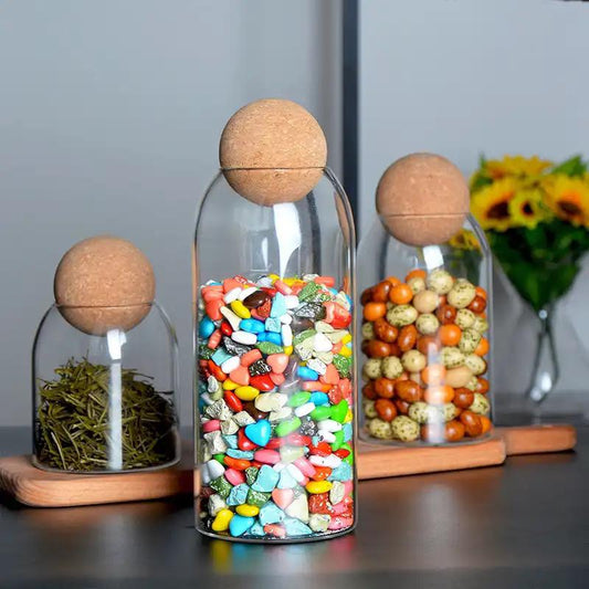 Open Ball Cork Transparent Jar with Bamboo Lids