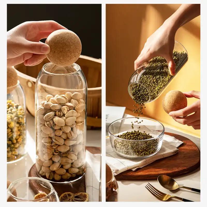 Open Ball Cork Transparent Jar with Bamboo Lids