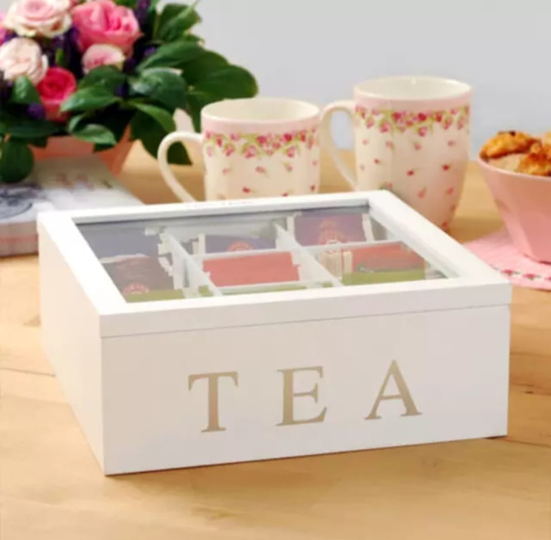 Bamboo Tea Bag Organizer White