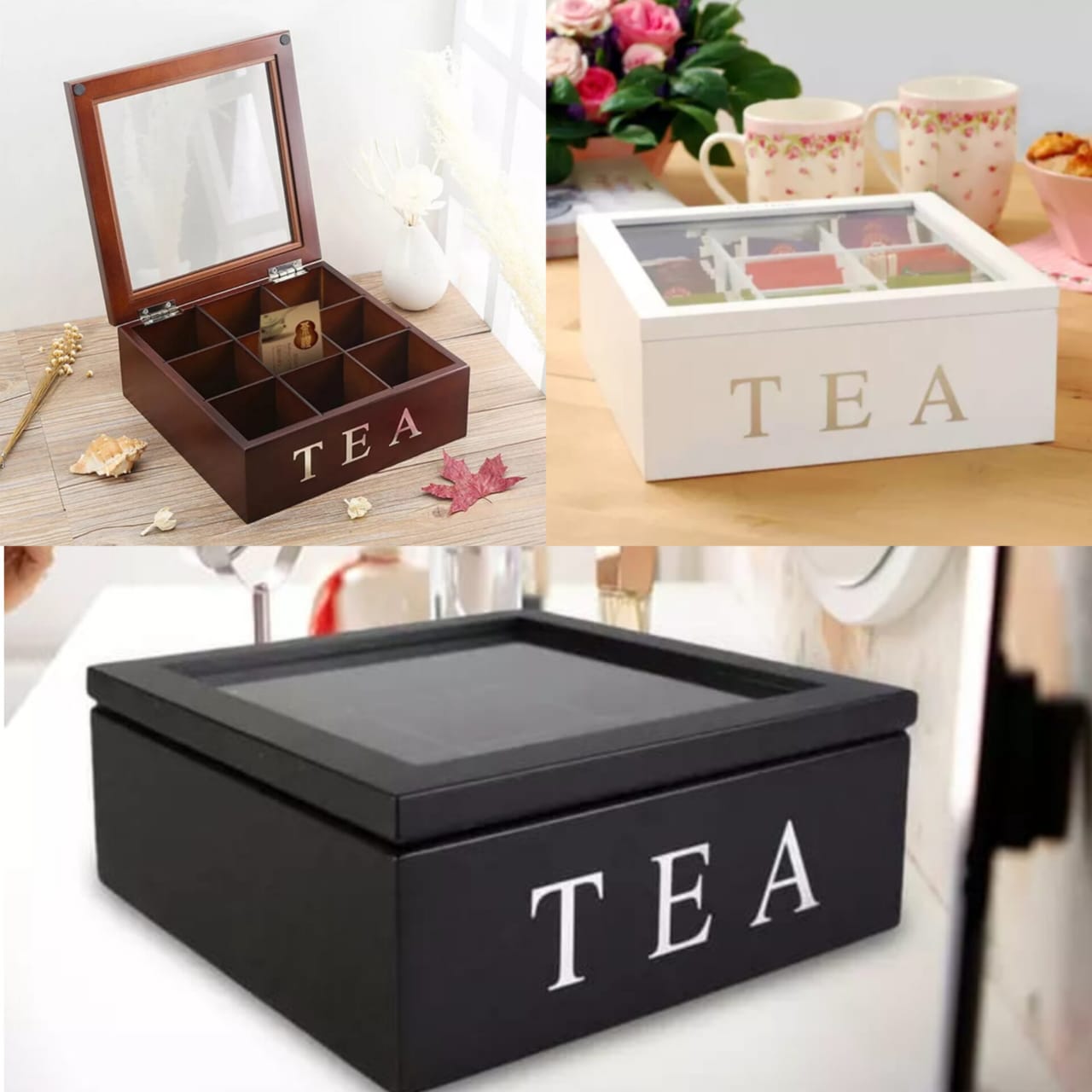 Bamboo Tea Bag Organizer White