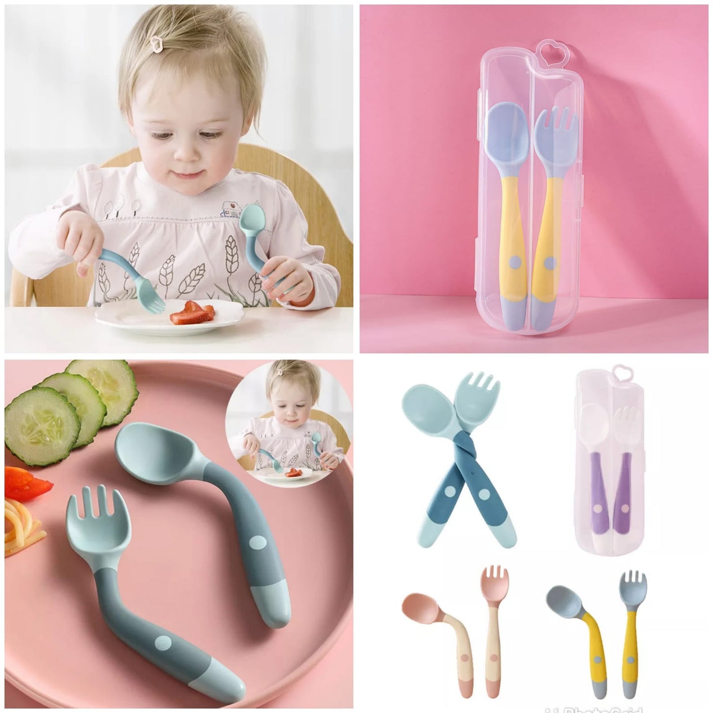 2Pcs Baby Bendable Silicon Spoon/Fork Set