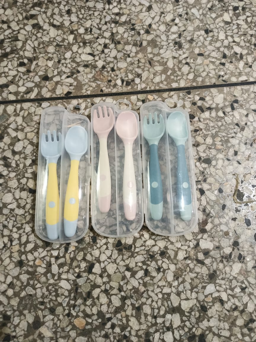 2Pcs Baby Bendable Silicon Spoon/Fork Set