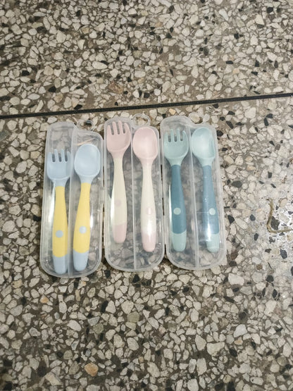 2Pcs Baby Bendable Silicon Spoon/Fork Set