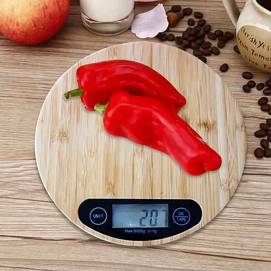 LED Bamboo Kitchen Round Weighing Scale