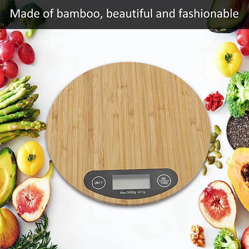 LED Bamboo Kitchen Round Weighing Scale