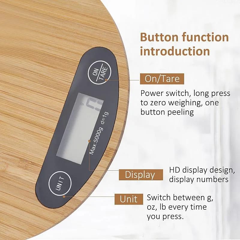 LED Bamboo Kitchen Round Weighing Scale