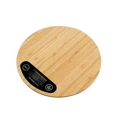 LED Bamboo Kitchen Round Weighing Scale