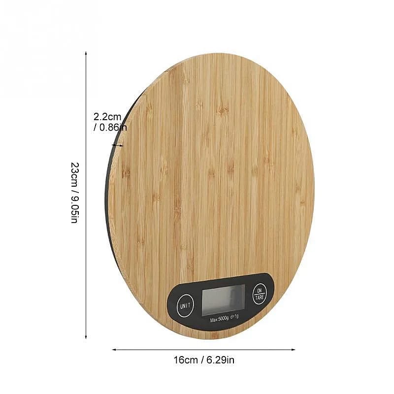 LED Bamboo Kitchen Round Weighing Scale