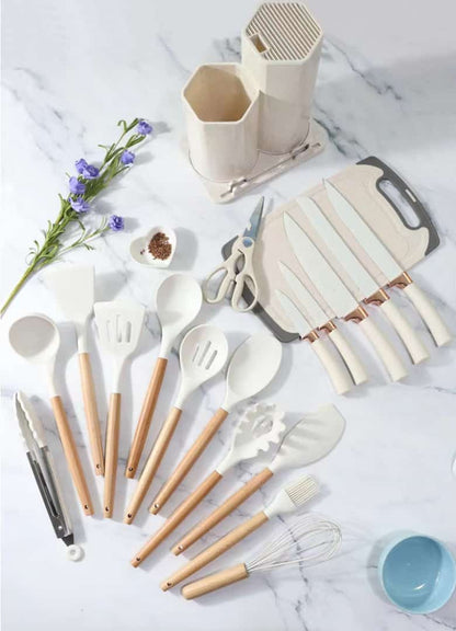 19pc Silicone Spoons and Knife Kitchenware Set
