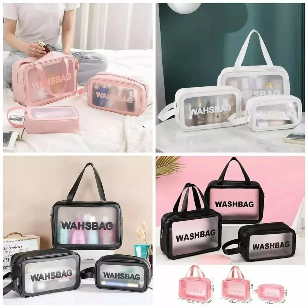 Quality Large-Capacity Pu Frosted Waterproof Three-Piece Cosmetic Bag