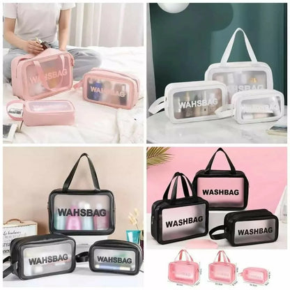Quality Large-Capacity Pu Frosted Waterproof Three-Piece Cosmetic Bag