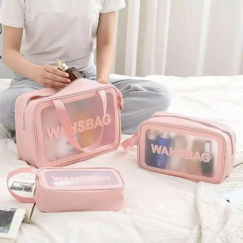 Quality Large-Capacity Pu Frosted Waterproof Three-Piece Cosmetic Bag
