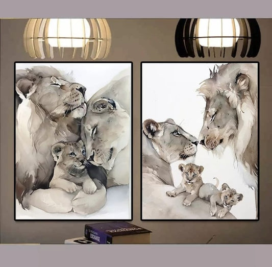 2Pc Modern Animal Loving Family Wall Art