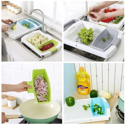 Expandable 3 in 1 Chopping Board/Wash Strainer/Bowl