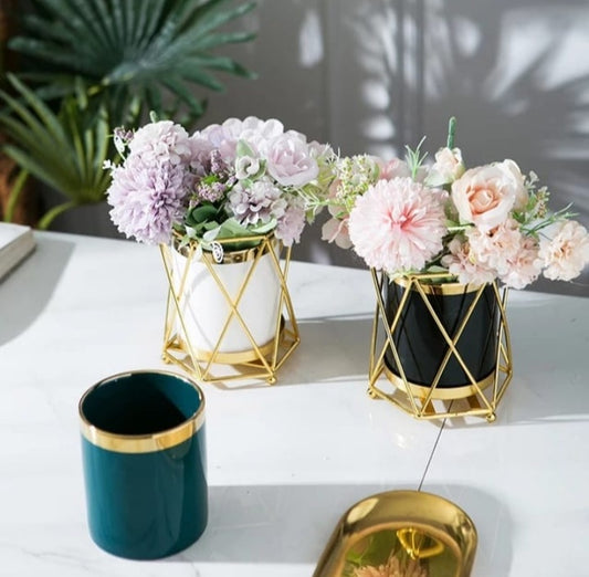 Classy Ceramic Flower Pot with Metallic Stand