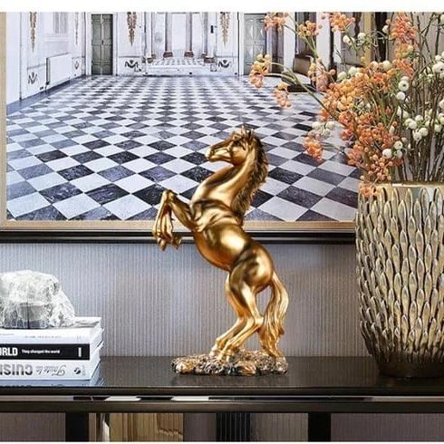 Golden Galloping Horse Tabletop Sculpture
