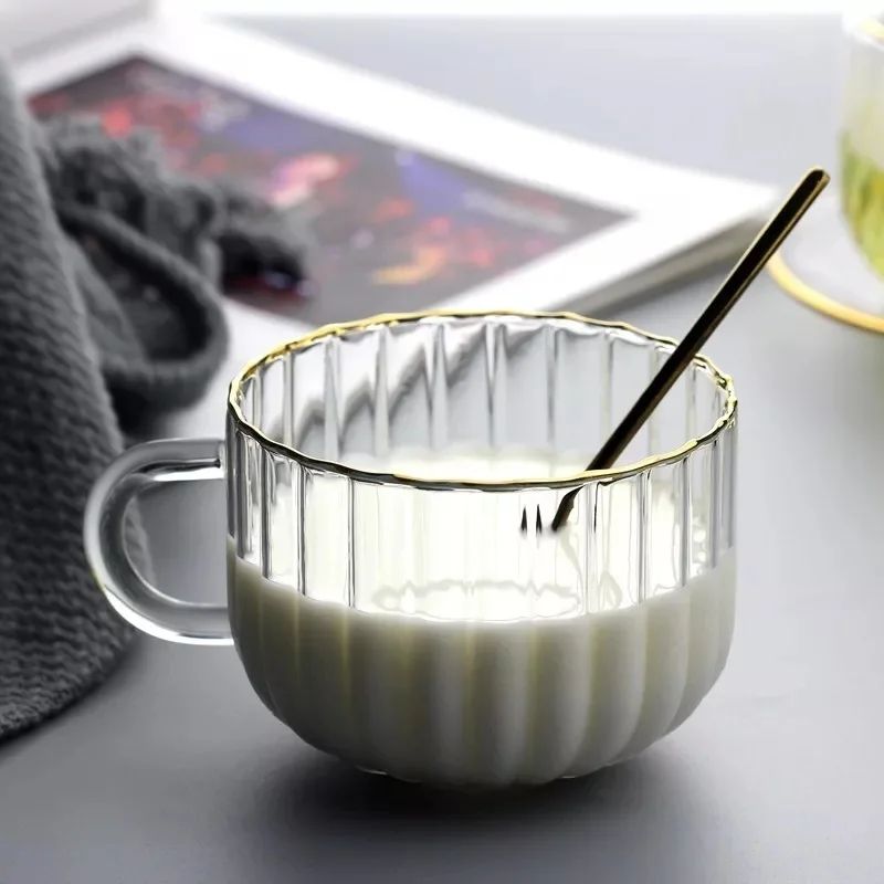 Glass Cup and Saucer with Gold Ring