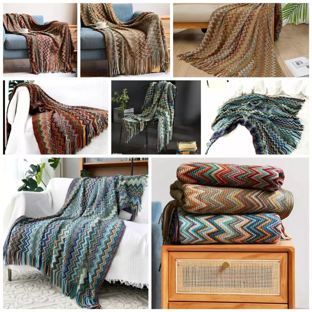 Bohemian  Knitted Throw Blankets with Tassel