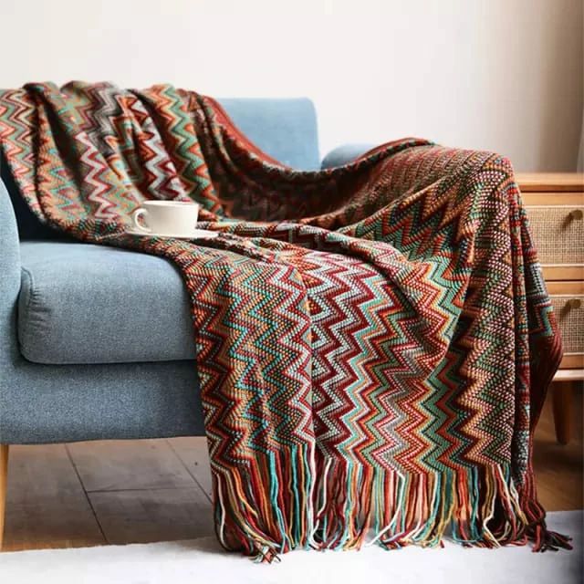 Bohemian  Knitted Throw Blankets with Tassel